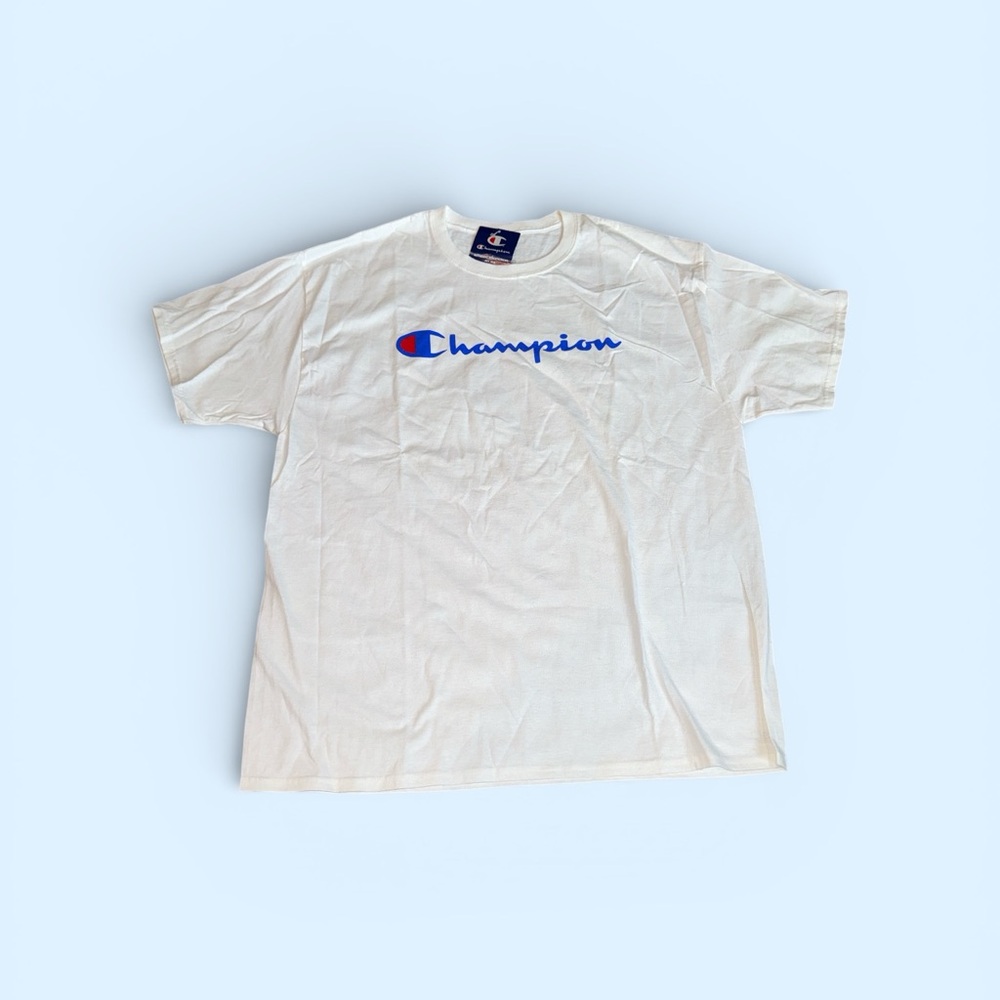 Champion White Tee with Blue and Red Logo NEW Mens (XL)